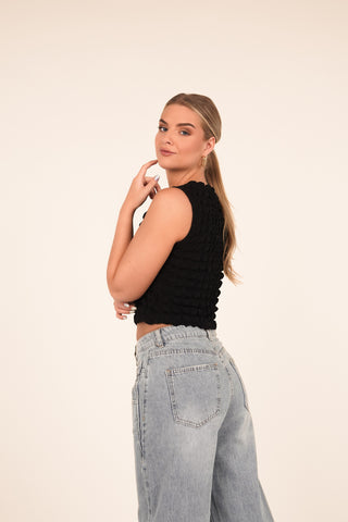 Wide jeans met dubbele tailleband blauw - Allie