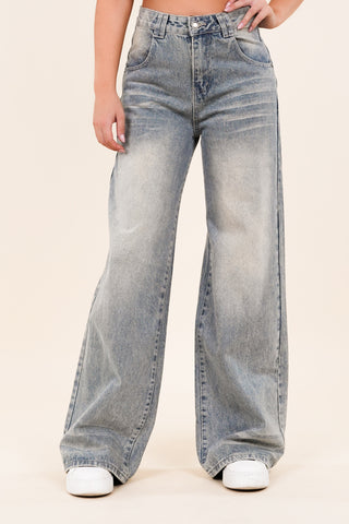 Wide leg jeans met acid wash blauw - Elodie